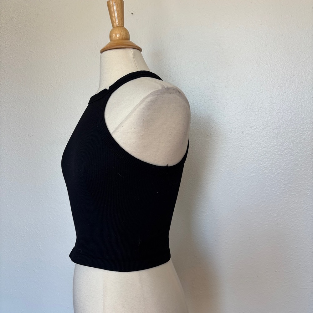 Solid Black Ribbed Halter Tank Top - Picture 7 of 8